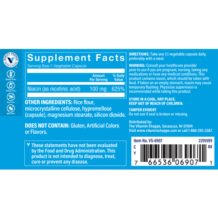 Niacin 100 MG Supplement Facts label