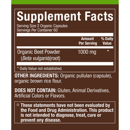 Beet Root Supplement Facts: Circulation & BP Support 1000 MG