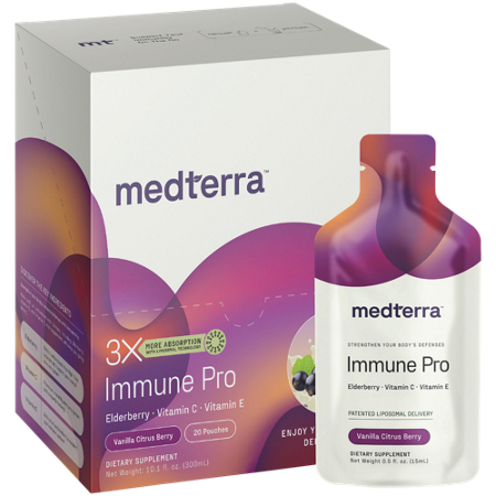 Medterra Immune Pro Liquid Pouches Vanilla Citrus Berry box and pouch front