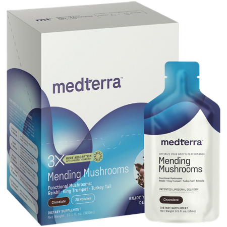 Medterra Mending Mushrooms Liquid Pouch box and packet front