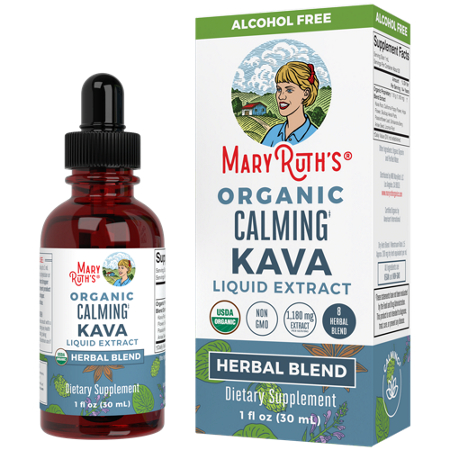 MaryRuth's Organic Calming Kava Liquid Extract bottle and box front