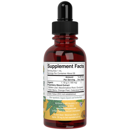 Supplement Facts label for MARYRUTH'S Organic Respiratory Health Liquid Extract