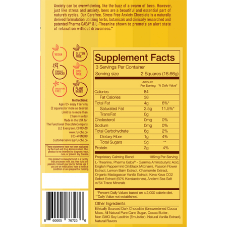 Supplement Facts label for Carefree Chocolate Mellow Mint