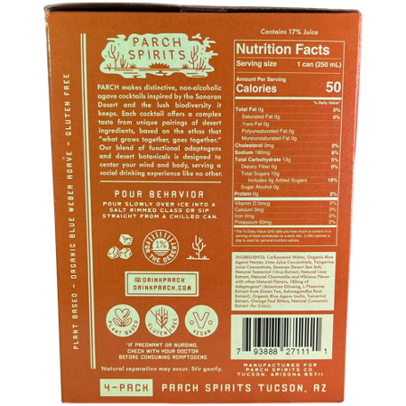 Non-Alcoholic Agave Cocktail Infused with Desert Botanicals box back