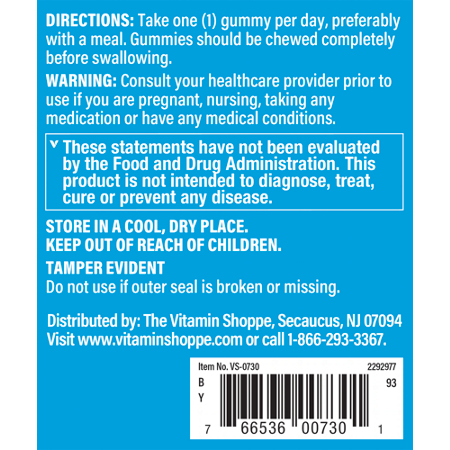 Directions for The Vitamin Shoppe B12 Gummies 1500 MCG Raspberry