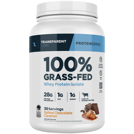 Transparent Labs 100 Percent Grass Fed Whey Protein Isolate bottle front