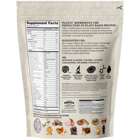 Ambrosia Planta Plant Protein Cookies & Cream Supplement Label