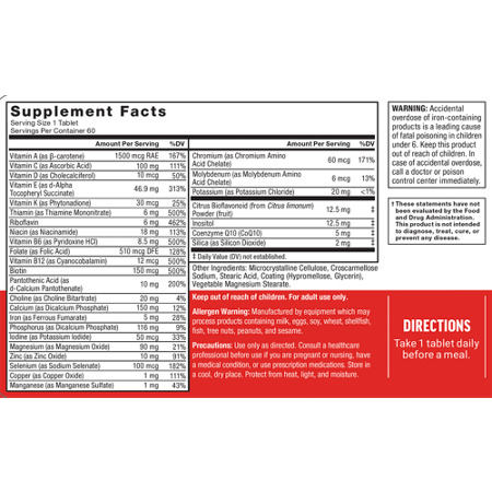 Supplement Facts label for Men's 50+ Multivitamin