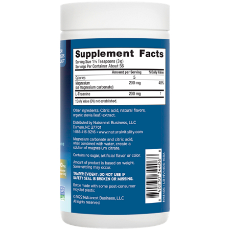 Supplement Facts label for Natural Vitality Calm Mind Magnesium Powder