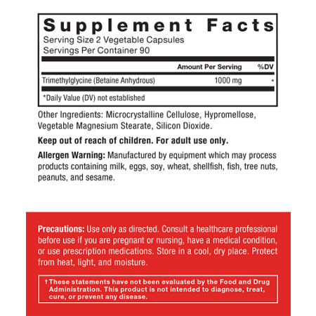 Supplement Facts label for Force Factor TMG 1000mg