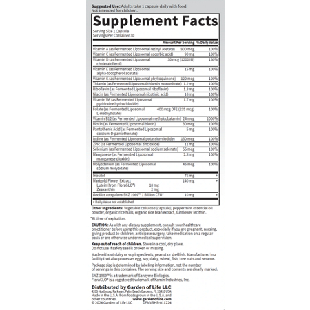 Supplement Facts label for Garden of Life Brain Capsules