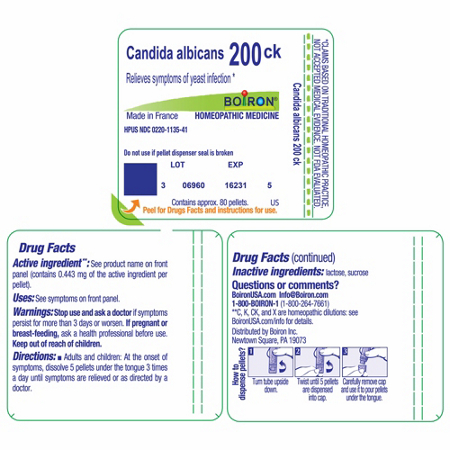 Drug Facts label for Boiron Candida Albicans Homeopathic Medicine 200CK