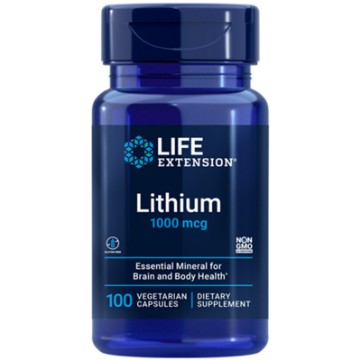 Lithium - Essential Mineral for Brain & Body Health - 1,000mcg (100 Capsules)
