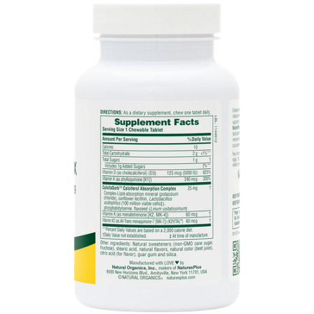Natures Plus Chewable Vitamin D3 & K Complex bottle view 3