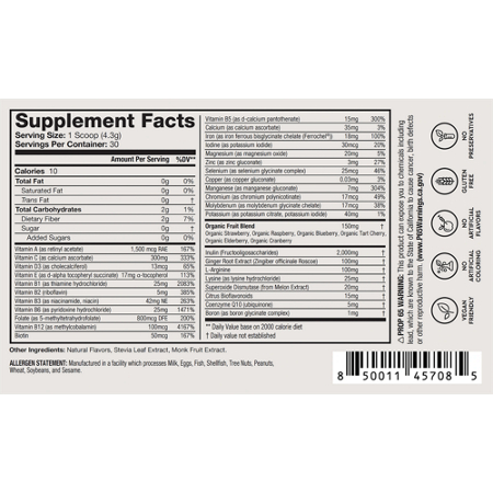 Supplement Facts for Protea Prenatal Multivitamin Powder