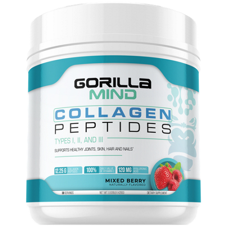 Gorilla Mind Collagen Peptides Powder Mixed Berry container front