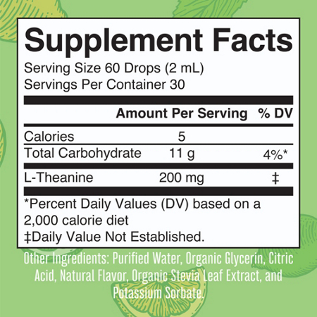 Supplement Facts label for L-Theanine Liquid Drops