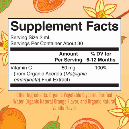 Supplement Facts label for MARYRUTH'S Organic Infant Vitamin C Liquid Drops
