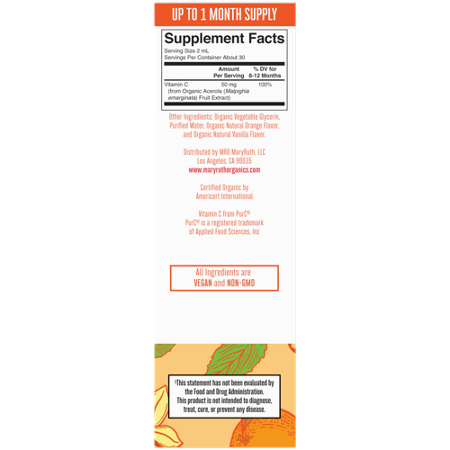 Supplement Facts label for MARYRUTH'S Organic Infant Vitamin C Liquid Drops