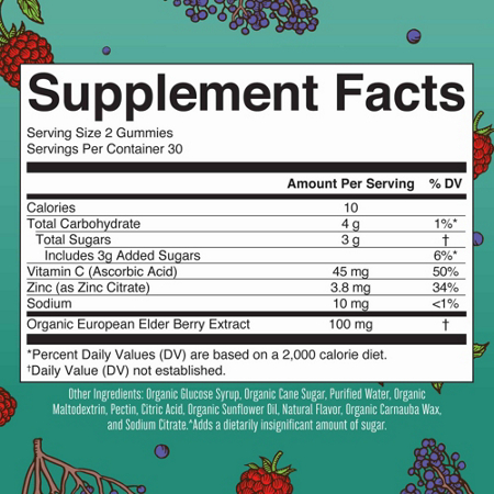 Supplement Facts label for Kids Immunity Gummies