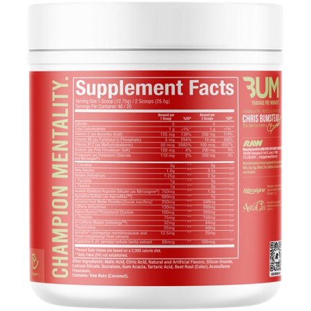 Label for RAW CBUM Series Thavage Pre-Workout Sour Watermelon