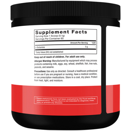 Supplement Facts label for Force Factor L-Glutamine Powder