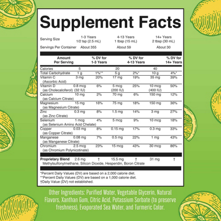 Supplement Facts label for liquid nighttime multimineral
