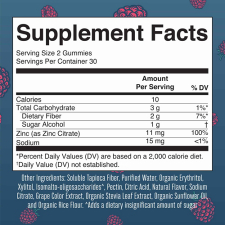 Zinc Gummies Supplement Label - MaryRuth's Raspberry