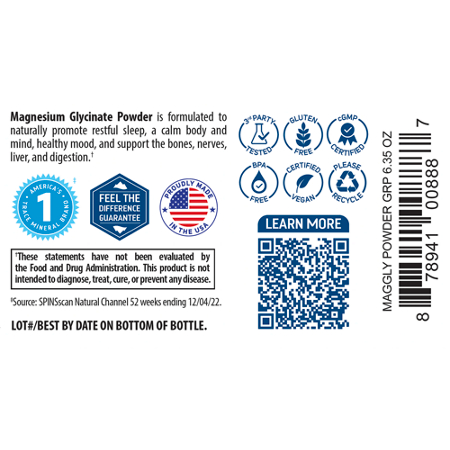 Magnesium Glycinate Powder 6.35 OZ label