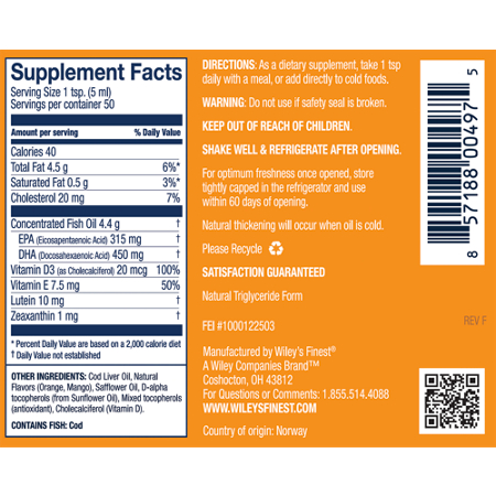 Wiley's Cod Liver Oil Label: 765MG Omega 3