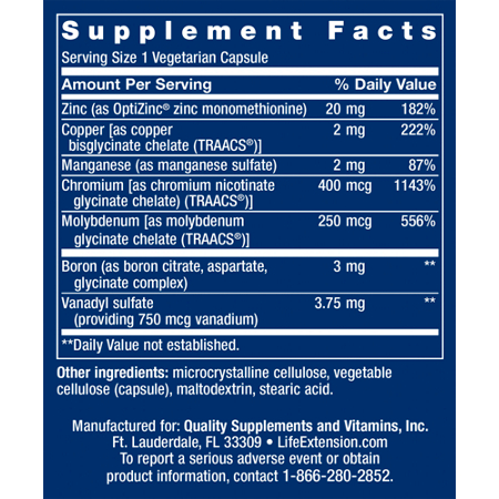 Supplement Facts label for Trace Minerals Booster capsules
