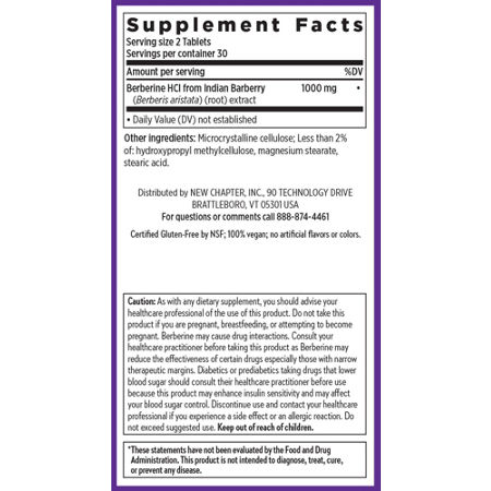 Supplement Facts label for New Chapter Berberine Supplement