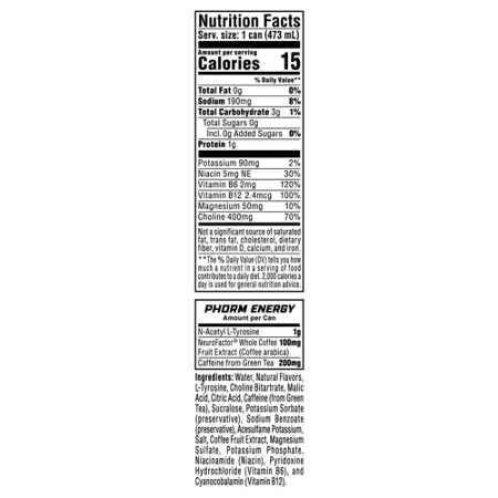 Supplement Facts label for 1st Phorm Energy Drink Screamin Freedom