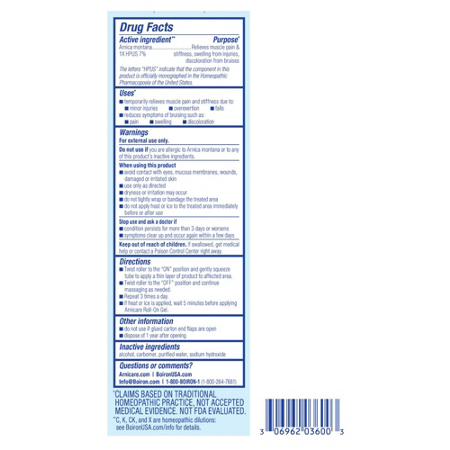 Drug Facts label for Boiron Arnicare Roll-On