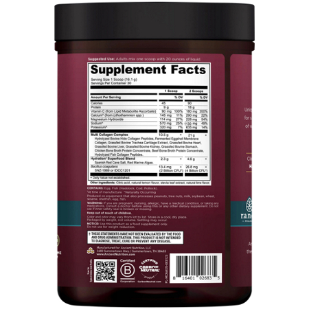 Supplement label for Ancient Nutrition Multi Collagen Powder
