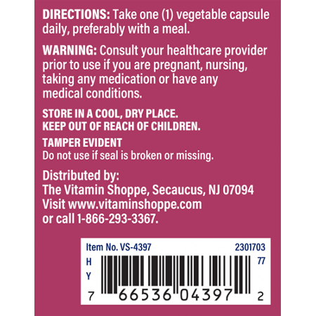 Directions for The Vitamin Shoppe Black Cohosh Root 540 MG capsules