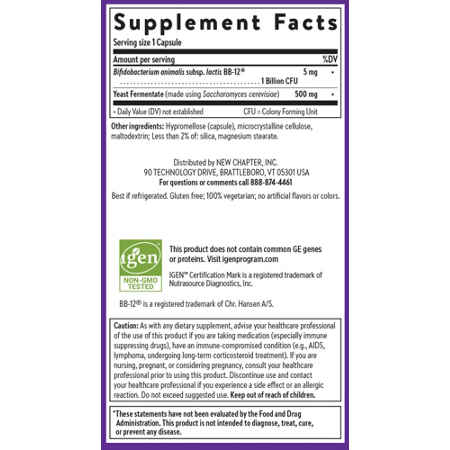 Supplement Facts label for New Chapter Probiotic Immune Support