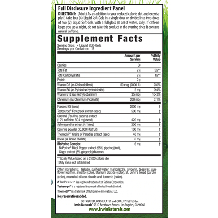 Irwin Naturals Testosterone UP ThermoBurn-Max label