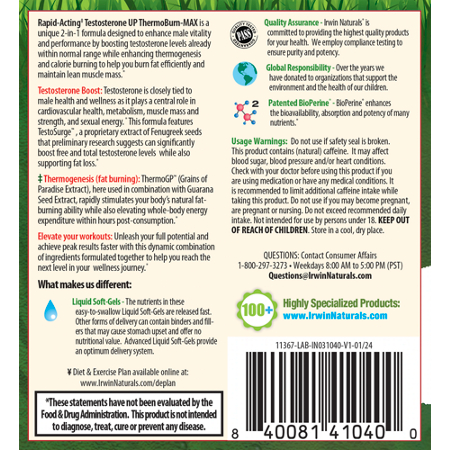 Directions for Irwin Naturals Rapid Acting Testosterone UP ThermoBurn Max
