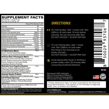 OxyShred Hardcore Fat Burner Label - Sour Creepy Crawlies