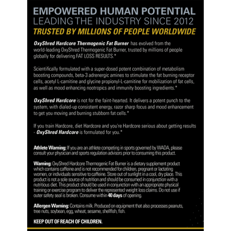 EHP Labs OxyShred Hardcore Thermogenic Fat Burner alternate view 4