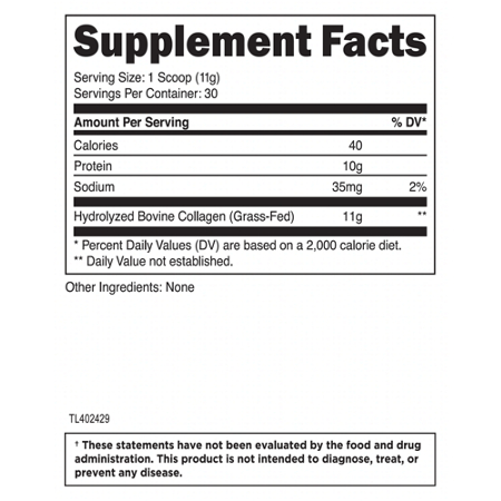 Supplement Facts label for Transparent Labs Collagen Peptides