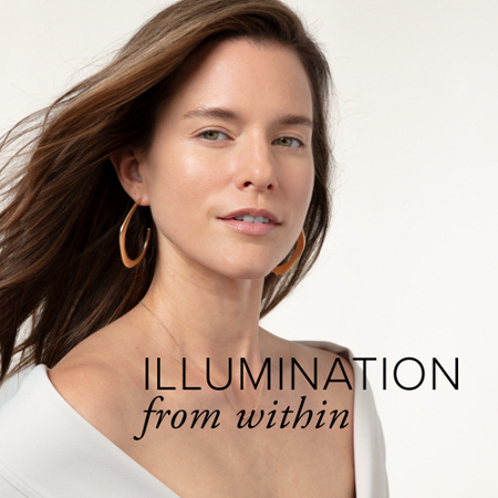 Illumination from within text with woman wearing earrings