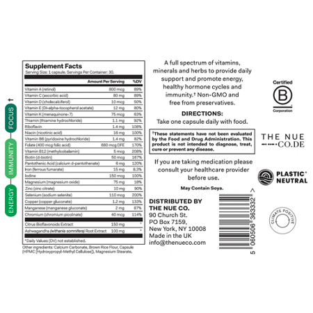Multivitamin label: Supports Immunity, Mood, Energy