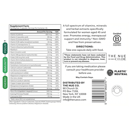 Nue Co Womens Multivitamin Label: Immunity, Mood, Energy