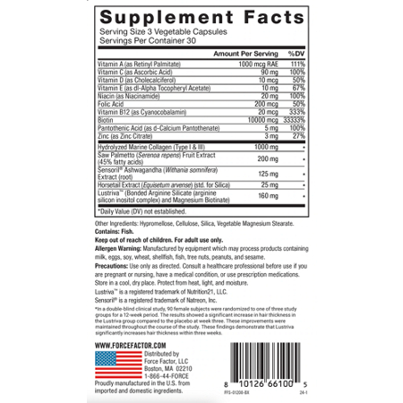 Force Factor Hair Growth Accelerator Supplement Label