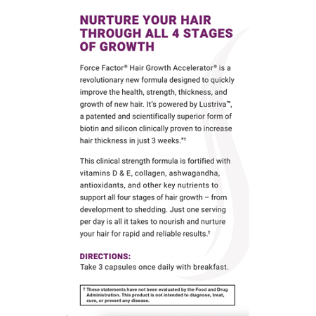 Directions for Force Factor Hair Growth Accelerator capsules