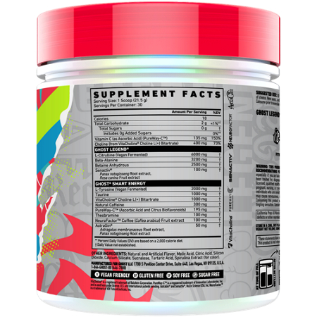 Supplement Facts label for GHOST Legend V4 Pre-Workout Blue Raspberry