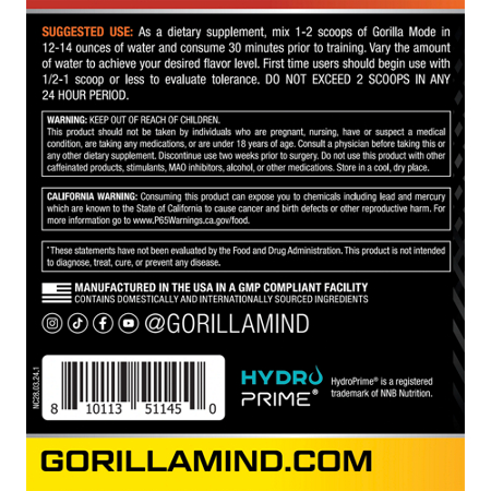 Directions for Gorilla Mind Gorilla Mode Pre-Workout Formula White Gummy Bear