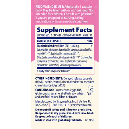 Enzymedica Subculture Probiotic Supplement Facts Label